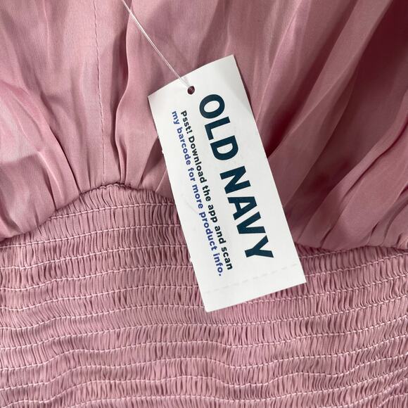 OLD NAVY Dress Large Satin Fit & Flare Sleeveless Smocked Midi Pink V-Neck NWT - Picture 4 of 14